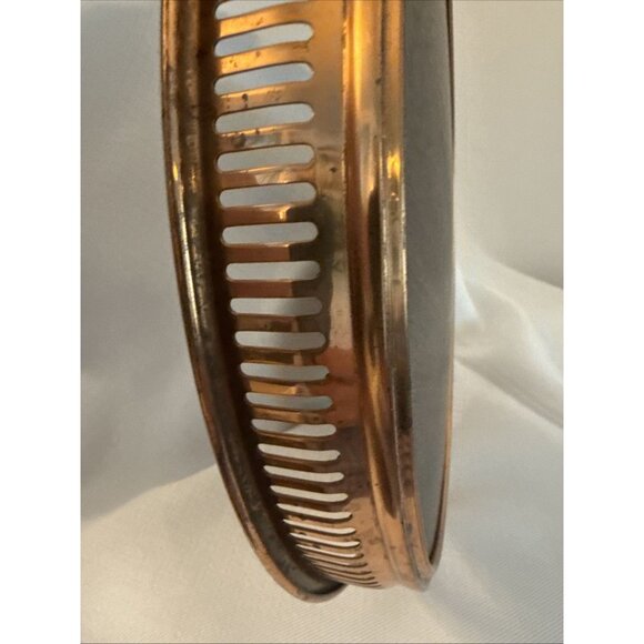 Coppercraft Guild 13" Round Barware Serving Tray Faux Leather Vintage Copper MCM - Picture 12 of 14